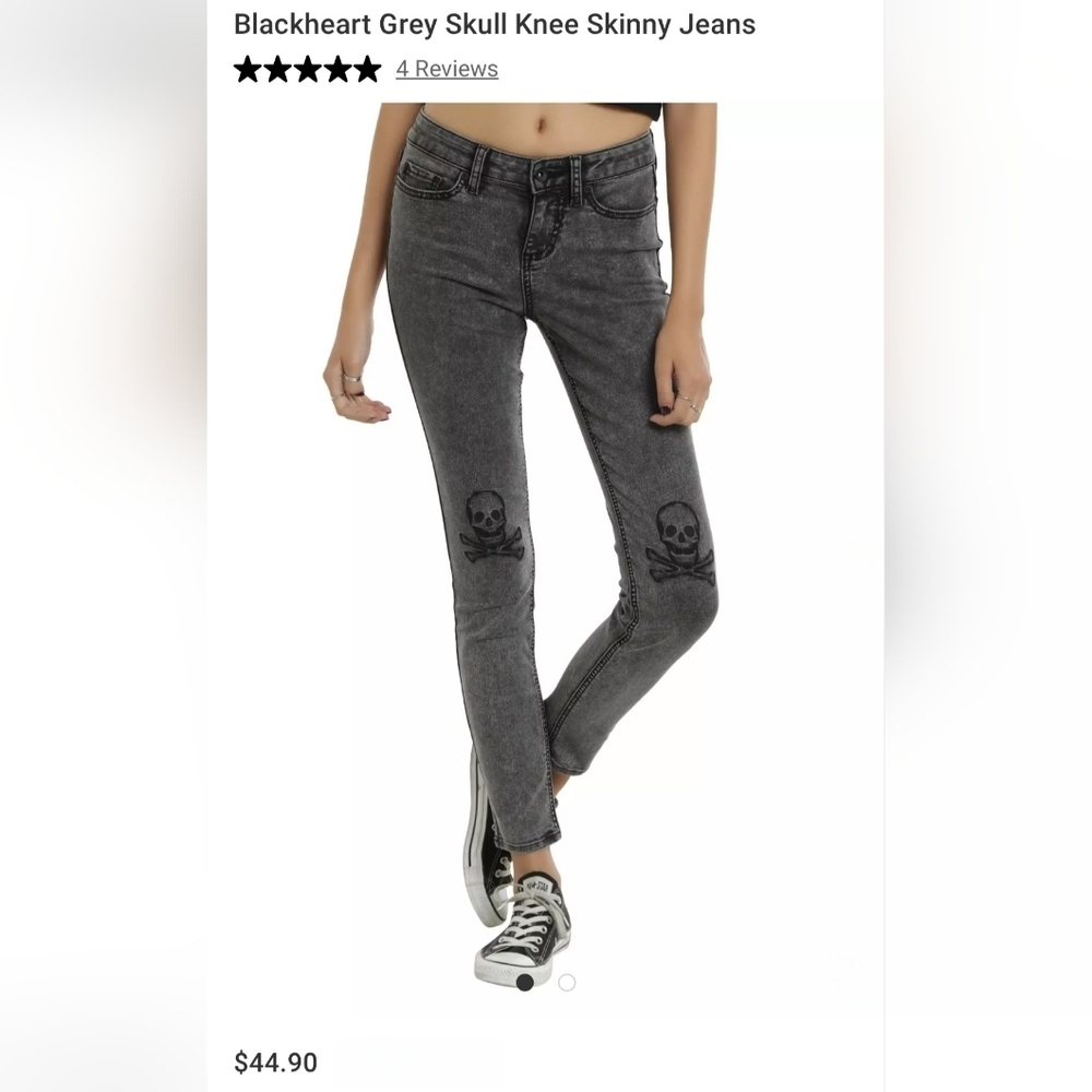 Blackheart women's Gray Skull Detail Skinny Jeans, Sz 9 Hot Topic